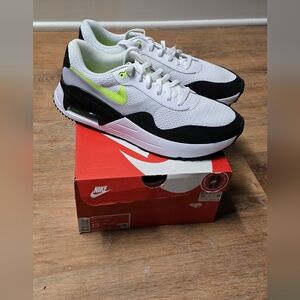 Nike Air Max SYSTM White and Black Sneakers with Neon Green Accents Size 12